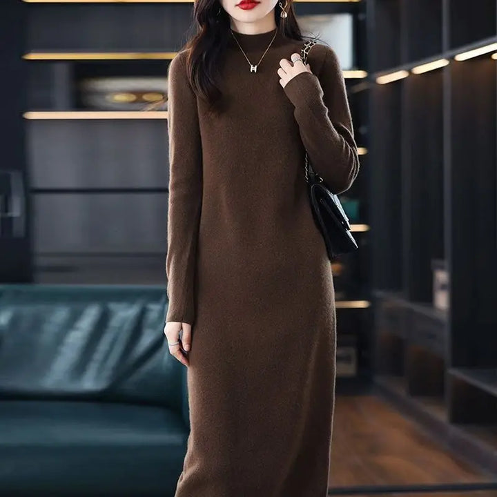 Lucía | Vestido Gris Largo de Algodón Cálido, Suave e Ideal para la Noche