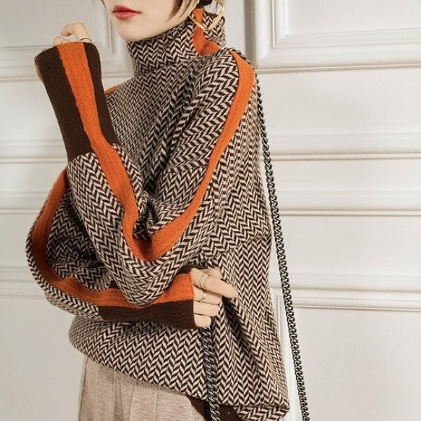 Eleanor | Suéter de Cuello Alto de Pata de Gallo Luxe