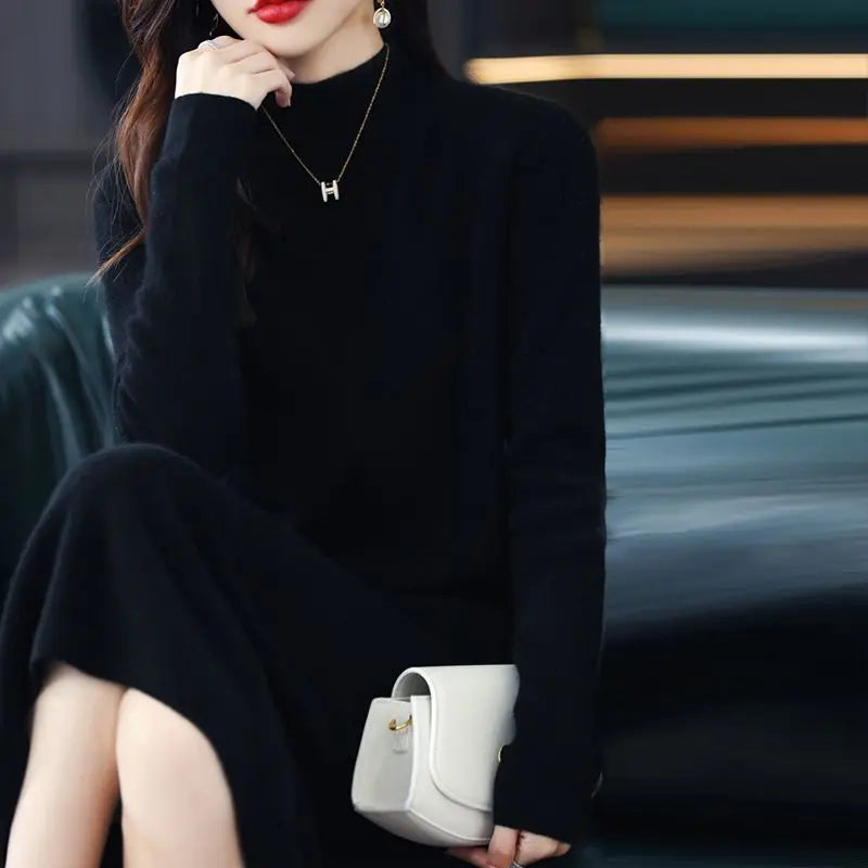 Lucía | Vestido Negro Largo de Algodón Cálido, Suave e Ideal para la Noche