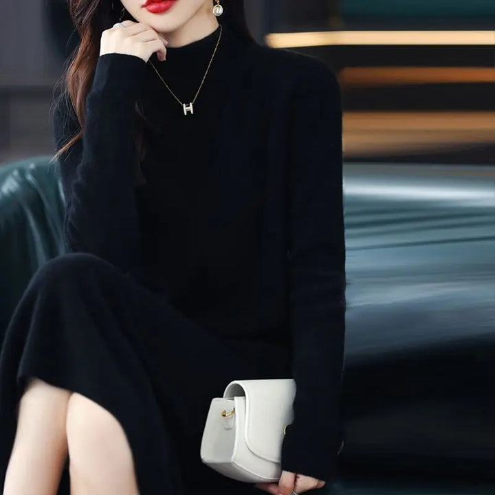 Lucía | Vestido Negro Largo de Algodón Cálido, Suave e Ideal para la Noche